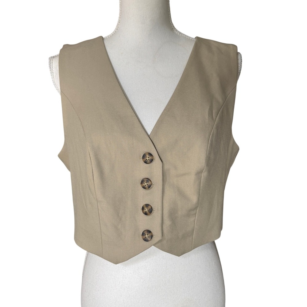 Anthropologie Mare Mare Neutral Tan Cropped Button Front Vest Size Large NWT